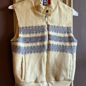 Vintage 80s Eddie Bauer Woman’s Vest Jacket S Reversible. Wool FairIsle Quilted